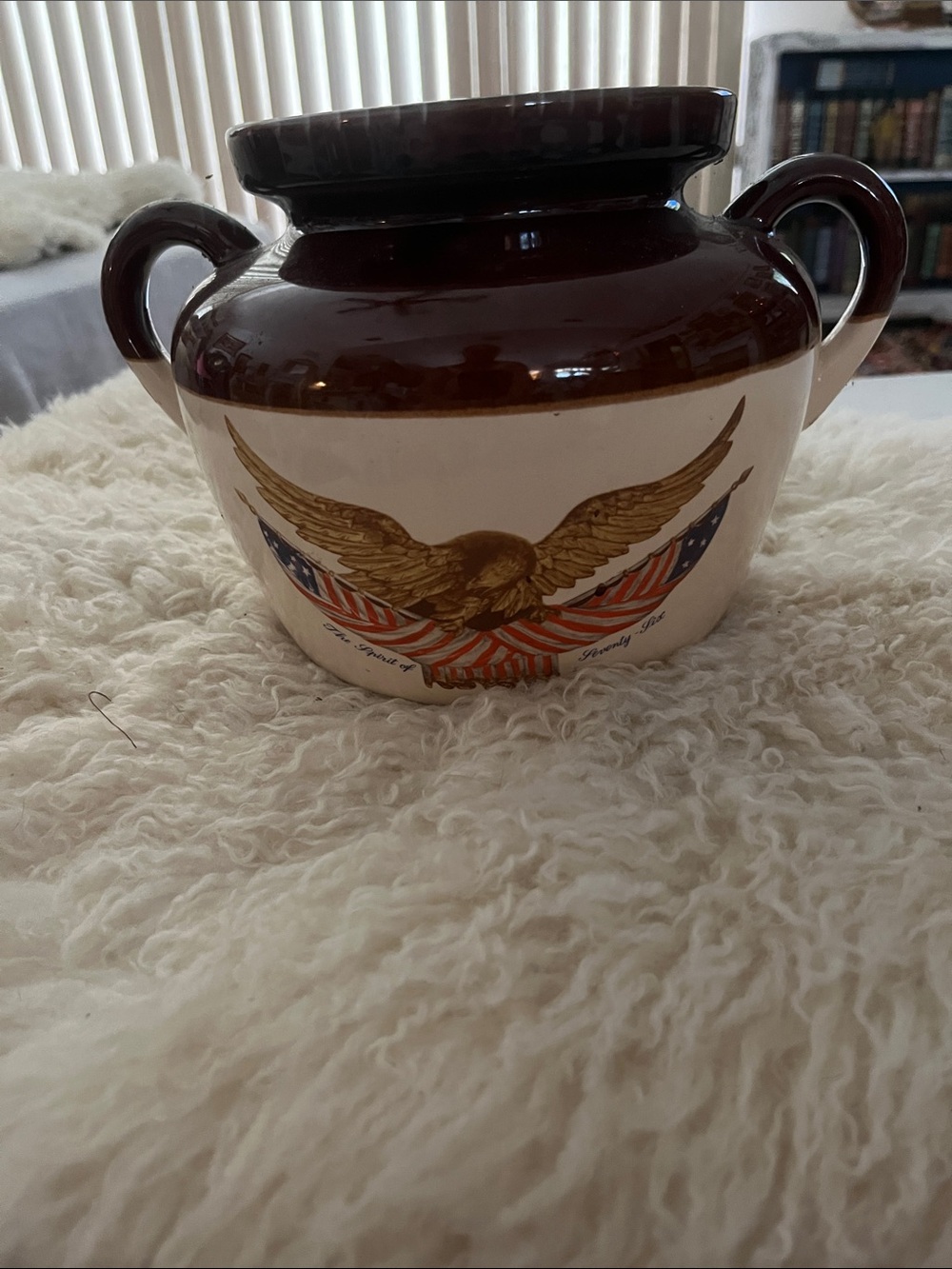 Mc Coy Ceramic Eagle Decorative  bean Jar - Brown and Cream